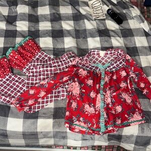 Matilda Jane Red Floral Girls Pajama Set with Plaid Trim